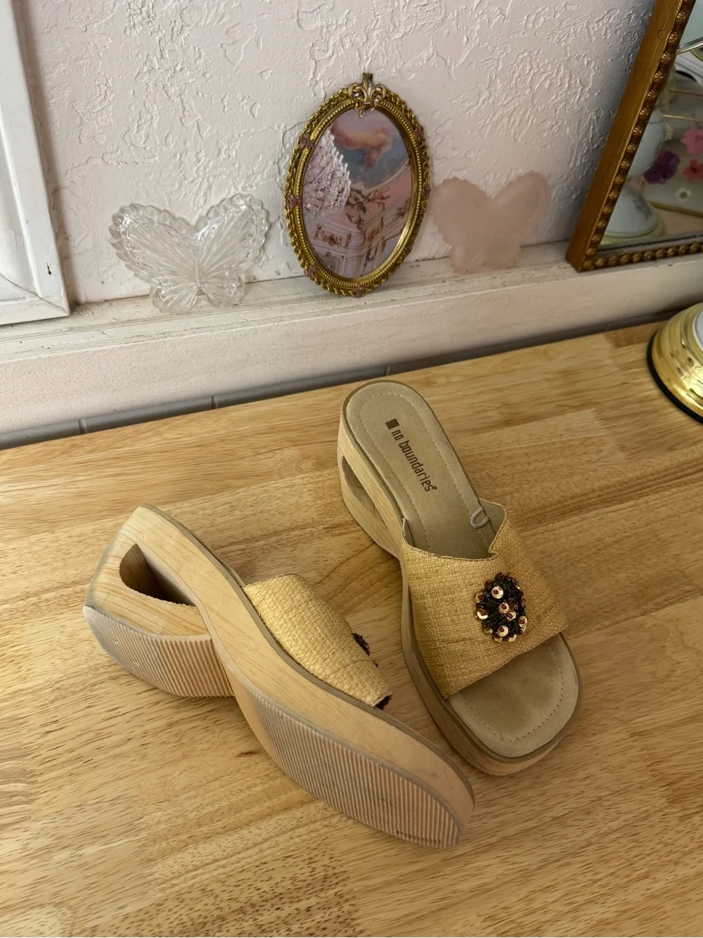 No Boundaries Cut Out Platform Wedge Slide Sandals Size 8 Y2K Cottagecore